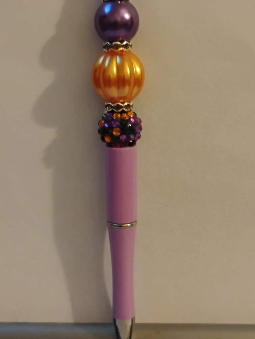 Hand -Crafted Purple, Orang And Black Halloween Decorative Beaded Ballpoint Pen